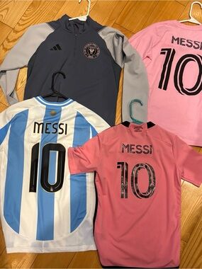 adidas Kids Messi #10 Soccer Jerseys in Pink and Sky Blue/White